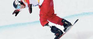 Ein Brett, ein Bein, eine respektable Leistung. Alexander Ilinow auf der Piste. Der Russe belegte am Ende Platz 27. 