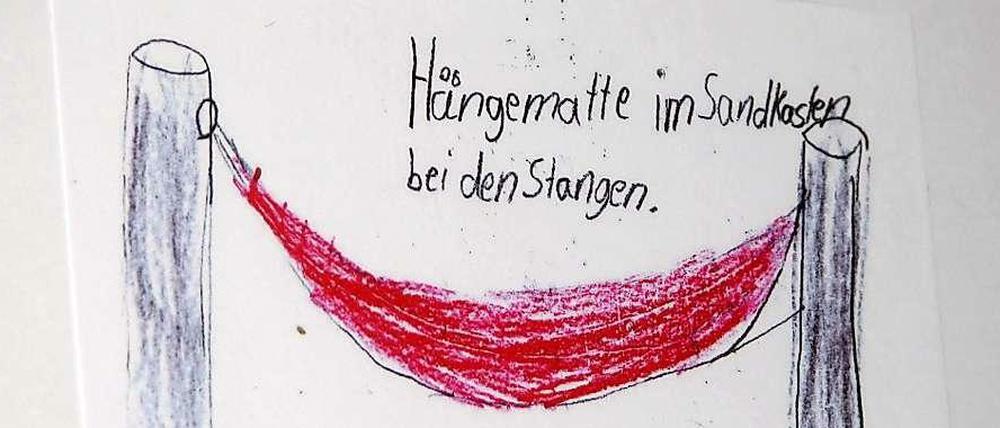 Wie unser Schulhof schöner wird. Auch die Kinder konnten sich an den Konzepten beteiligen, hier eine Idee aus der Erich-Kästner-Grundschule. Und sie ist nicht einmal teuer...