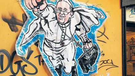 Der fliegende Argentinier: Papst Franziskus als Superman.
