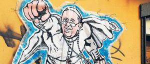 Der fliegende Argentinier: Papst Franziskus als Superman.
