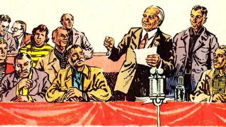 Wilhelm Pieck als Comic-Figur: „Agnes und ihr Präsident“ heißt die Geschichte von Wolfgang Altenburger (Text) und Günter Hain (Grafik), die 1976 in der DDR-Zeitschrift „Atze“ erschien.