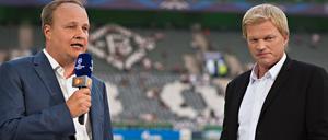 Kennen sich bereits von der Champions-League: Oliver Welke (l.) und Oliver Kahn analysieren nun auch die Spiele der Fußball-WM in Brasilien. 