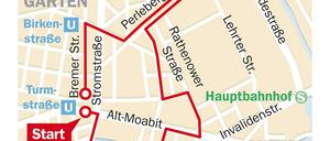 Auf dieser Strecke wollen die rund 1000 angemeldeten Teilnehmer bei der Anti-Repressionsdemo am Sonnabend durch Moabit ziehen. 