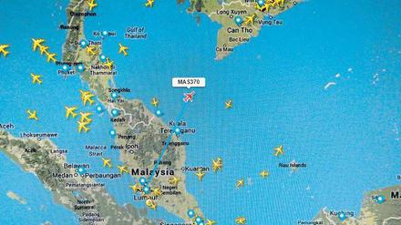 Die letzte Position von MH370 auf dem Radarschirm. Erkennbar ist die eingeleitete Rechtskurve. 