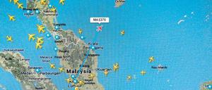 Die letzte Position von MH370 auf dem Radarschirm. Erkennbar ist die eingeleitete Rechtskurve. 
