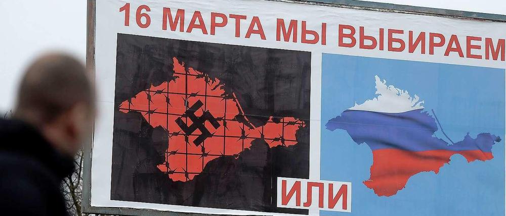 Vor dem Referendum zum Anschluss an Moskau: russische Propaganda auf der Krim.