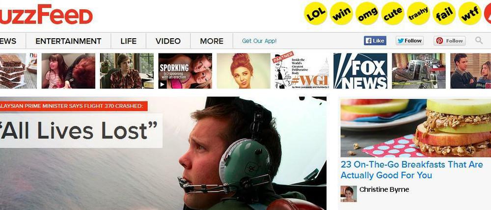 Buzzfeed-Startseite: Aktuelle Nachrichten gemixt mit Pausenfüller-"Listings"