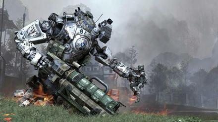 Szene aus "Titanfall": Ein Pilot steigt in seinen Kampfroboter ein.