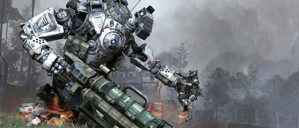 Szene aus "Titanfall": Ein Pilot steigt in seinen Kampfroboter ein.