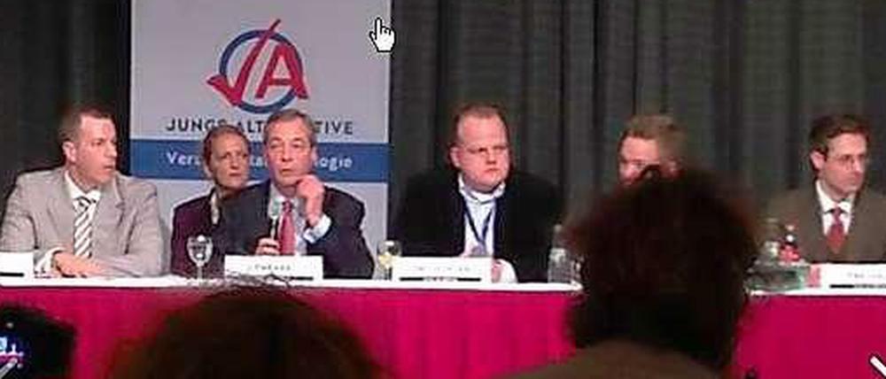 Redner Nigel Farage bei der Veranstaltung der Jungen Alternative (JA) in Köln