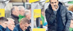 Au Backe. Herthas Trainer Jos Luhukay hat im Moment wenig Freude an den Ergebnissen seiner Mannschaft – und jetzt kommen die Bayern ins Olympiastadion.