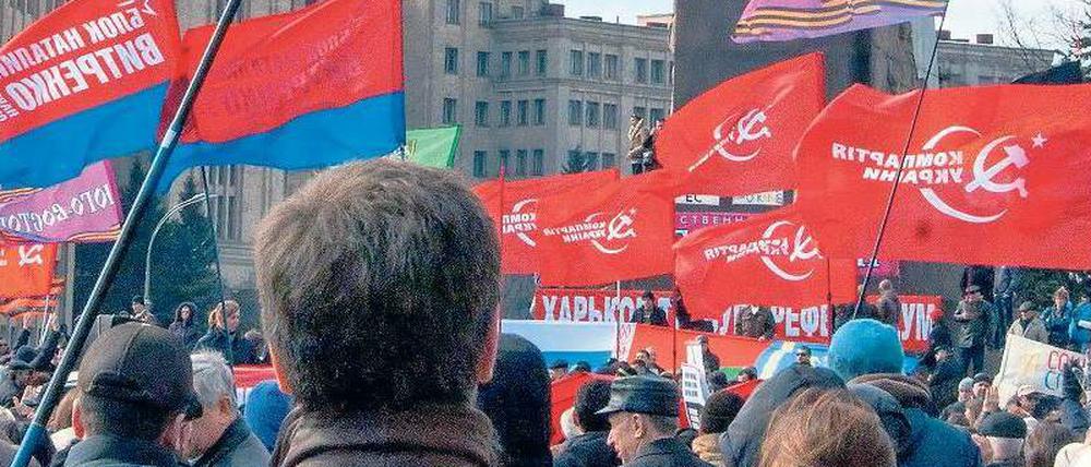 Auf nach Russland. Demonstration in Charkiw am vergangenen Sonntag.