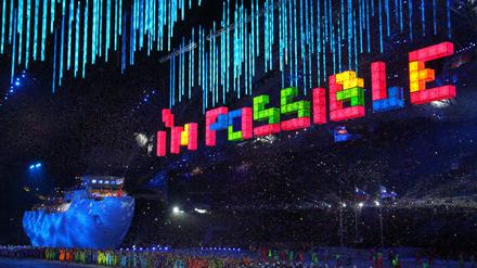 Abschlussfeier der 11. Winter-Paralympics in der Fischt Arena in Sotschi.