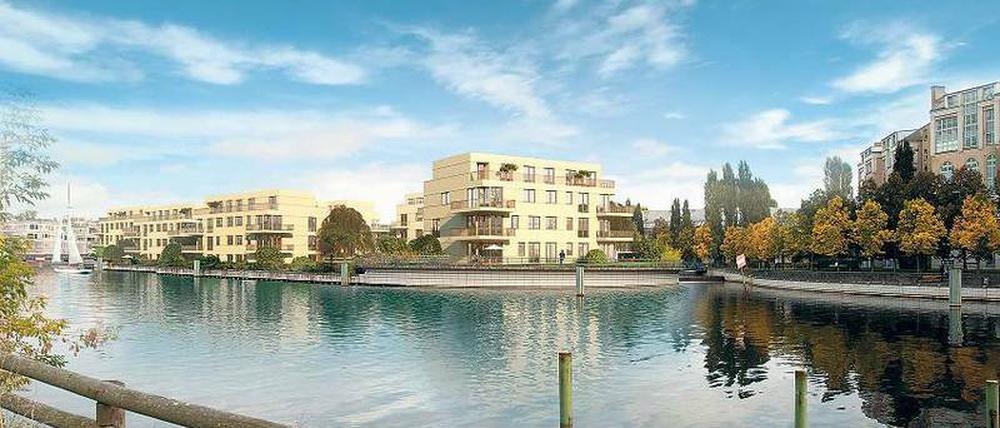 Am Tegeler Hafen baut die GBI sieben Stadtvillen mit Eigentumswohnungen.