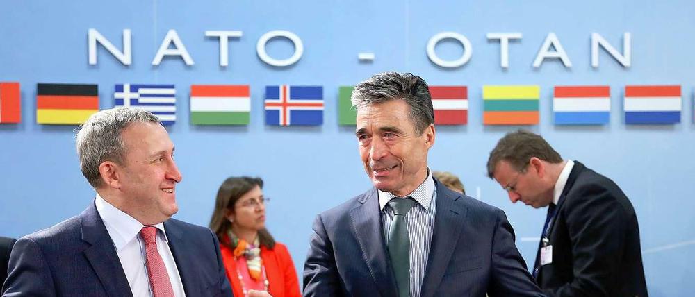 Der ukrainische Außenminister Andrej Deschtschiza (l.) und der Nato-Generalsekretär Anders Fogh Rasmussen auf einem Nato-Treffen am Dienstag in Brüssel.