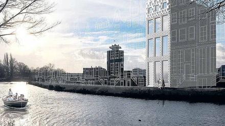 Vision der Architekten. Das im 3-D-Verfahren gedruckte Haus soll sich in das neue Amsterdamer Wohnviertel integrieren.