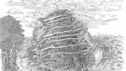 "Babel" (2013), Tusche auf Papier, 80 x 60 cm 
