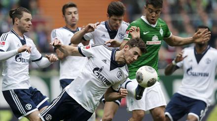 Verbissen: Bremen und Schalke behakten sich im Mittelfeld.