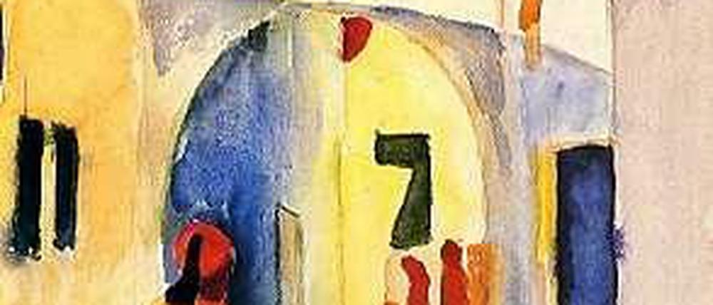 Blick in eine Gasse, Aquarell von August Macke, 1914. Eine typische Szene, wie man sie heute manchmal noch finden kann.
