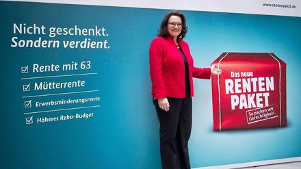 Sozialministerin Nahles. Rente ist das Aufsteigerthema des Politbarometers im April.