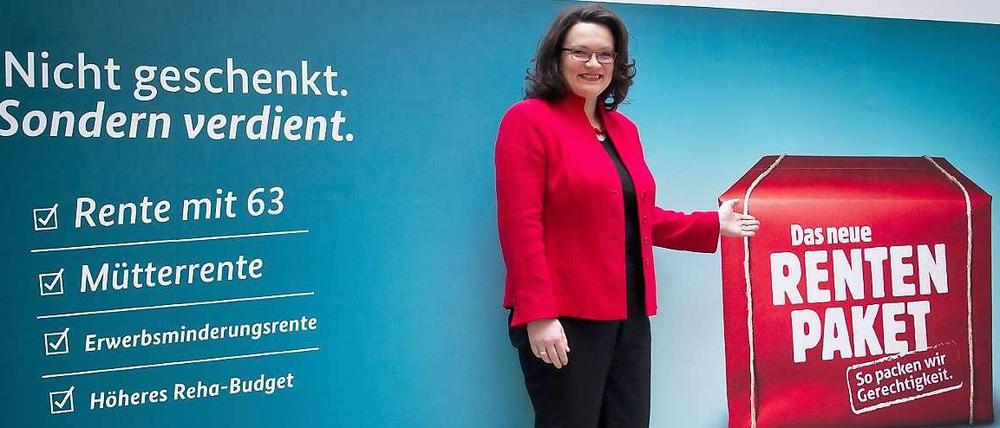 Sozialministerin Nahles. Rente ist das Aufsteigerthema des Politbarometers im April.