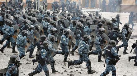 Die Spezialeinheit der ukrainischen Polizei während der Unruhen auf dem Maidan im Januar 2014.