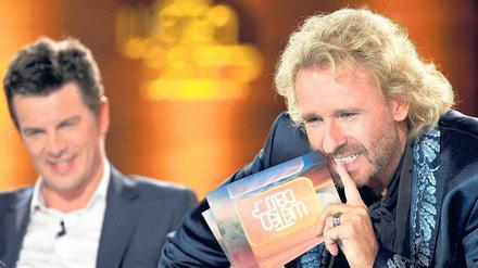 Nur eine Auszeit? Zur Überbrückung plane das ZDF neue Live-Events, an denen Thomas Gottschalk (re.) beteiligt sein könnte. Danach wäre Zeit für ein neues „Wetten, dass..?“ Foto: dpa