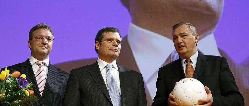 Haben auch um den Landesvorsitz gekämpft und mussten büßen: die CDU-Politiker Friedbert Pflüger (Mitte) und Ingo Schmitt (rechts). Neben ihnen, Frank Henkel.