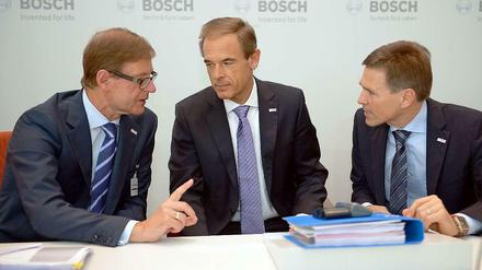 Einigermaßen zufrieden: Bosch-Chef Volkmar Denner und seine Geschäftsführerkollegen am Mittwoch bei der Vorlage der Jahreszahlen in Stuttgart.