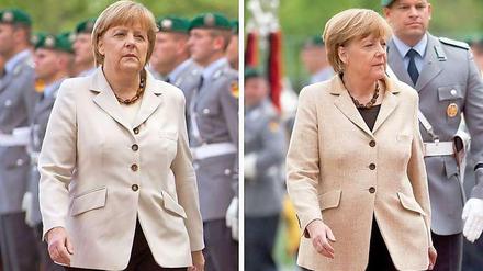 Angela Merkel am 10.06.2013 (l) und am 06.05.2014.