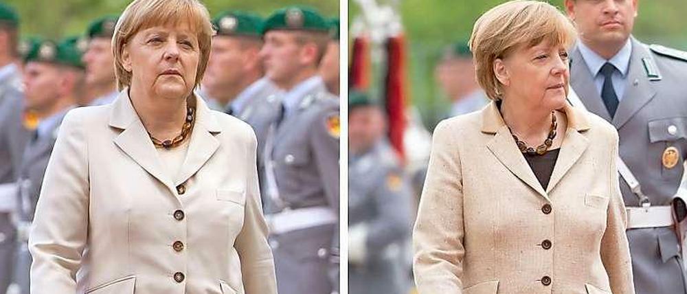 Angela Merkel am 10.06.2013 (l) und am 06.05.2014.