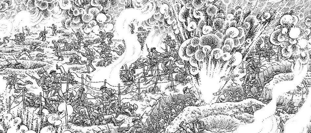 Massensterben: Eine Szene aus Joe Saccos „Der Erste Weltkrieg – Die Schlacht an der Somme“.
