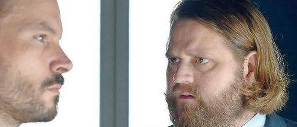 Waren Freunde, werden Partner, werden... Der Detektiv Leo Oswald (Wanja Mues, links) und der Anwalt Benni Hornberg (Antoine Monot Jr.) haben eine schwierige Zweierbeziehung. Hornberg wirft Oswald Verrat vor. Foto: ZDF