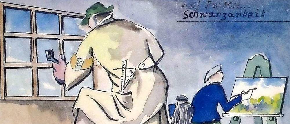 Schwarzarbeit. Zeichnung von Franciszek Znamirowski aus dem Jahr 1944.