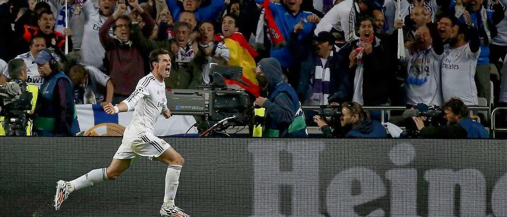 Reals Gareth Bale bejubelt seinen Treffer zum 2:1 gegen Atlético Madrid.