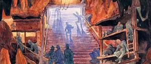 Soldaten in einem Bergunterstand an der Isonzo-Front. Aquarell von Bogumil Car (1917)