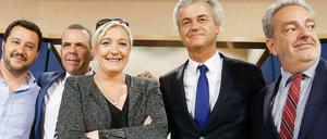 Auf Partnersuche. Matteo Salvini (Lega Nord), Harald Vilimsky (FPÖ), Marine Le Pen (Front National), Geert Wilders (PVV) und Gerolf Annemans (Vlaams Belang, v.l.n.r.).