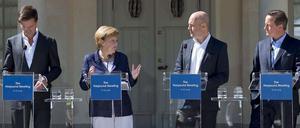 Der niederländische Premierminister Mark Rutte, Kanzlerin Angela Merkel, der schwedische Premierminuster Fredrik Reinfeldt und der bristische Premier David Cameron- 