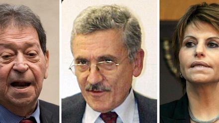 Reuven Rivlin (links) und seine Rivalen Benjamin Ben-Elieser, Meir Sheetrit, Daliah Itzik und Dan Shechtman. Eine sechste Kandidatin, die frühere Oberste Richterin Daliah Dorner, gilt als chancenlos.