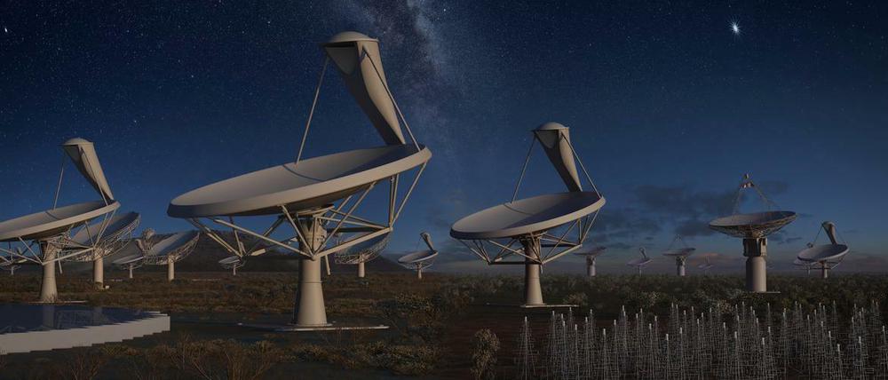 Lauschangriff. So könnte er einmal aussehen, der Antennenpark SKA. 2017 soll der Bau beginnen, wobei es in Australien und Südafrika bereits einige Dutzend Antennenschüsseln gibt, die dann in den Verbund aufgenommen werden sollen. 