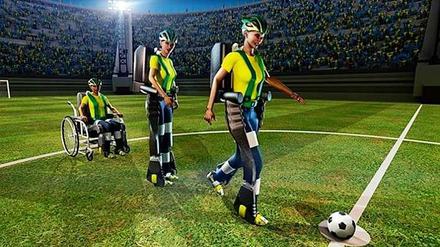 Mit der Hilfe einer gedankengesteuerten, roboterähnlichen Gehhilfe soll ein brasilianischer Teenager den ersten Ball der Fußballweltmeisterschaft kicken. 