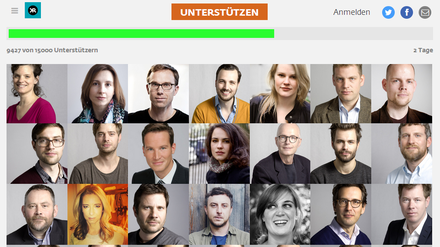 Funding-Aufruf von "Krautreporter" mit Porträts der involvierten Journalisten.