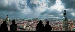 Blick auf die barocke Altstadt Dresdens mit dem Hausmannsturm.