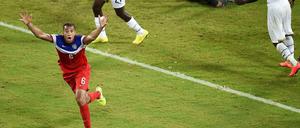 Hertha-Profi John Anthony Brooks jubelt nach seinem späten Kopfballsiegtor für die USA gegen Ghana bei der Fußball-WM 2014 in Brasilien.