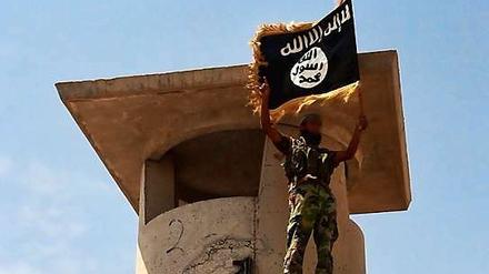 In Siegerpose. Ein Kämpfer der Isil an einem eingenommenen Grenzpunkt im Norden des Irak. Das Foto wurde auf einer Website der Dschihadisten veröffentlicht. 