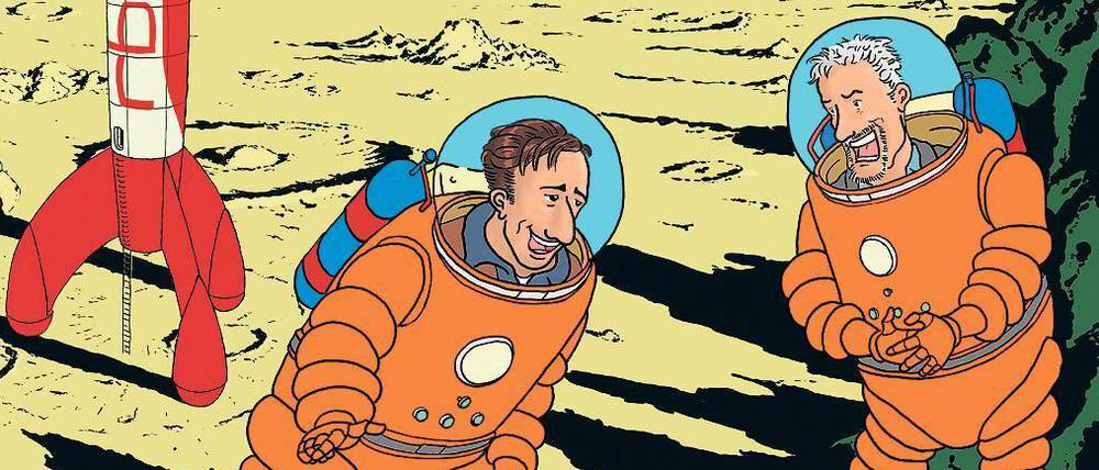 Frei nach Hergé. Offensichtlich von „Tim und Struppi“ inspiriert ist das Mondfahrer- Blatt des zeichnenden „Tatort“-Stars Boris Aljinovic. 
