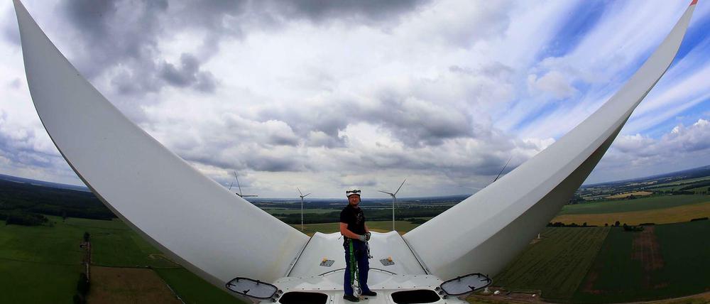 Immer größer werden die Windräder, im Bild eine Anlage am Plauer See.