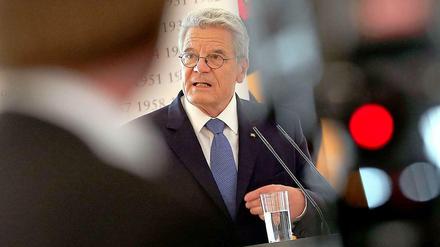 Bundespräsident Joachim Gauck bei einer Pressekonferenz.