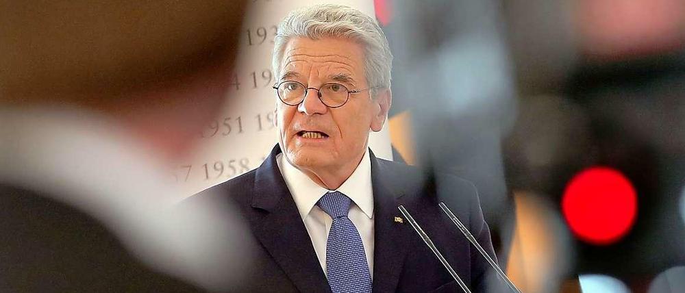Bundespräsident Joachim Gauck bei einer Pressekonferenz.