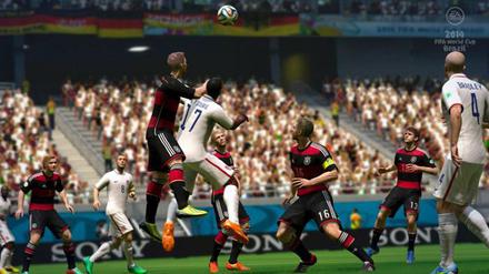 Kopfballduell. Szene aus "Fifa Fußball-Weltmeisterschaft Brasilien 2014".